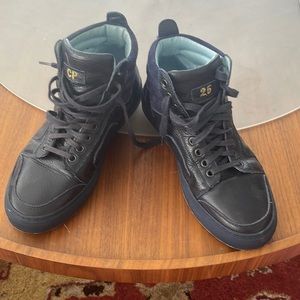 Del Toro Italian Handmade Navy Leather High Tops